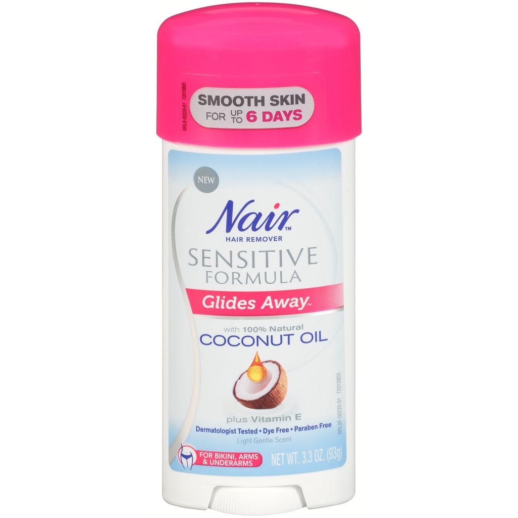 Nair Hair Remover Sensitive Formula Glide on Depilatory Cream  Natural Coconut Oil  3.3 Oz